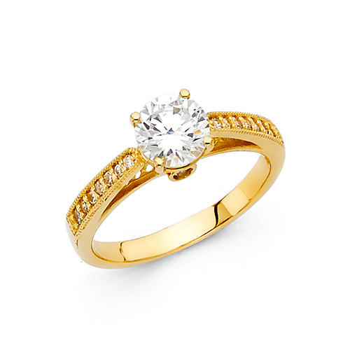 1-CT Cathedral Round-Cut & Pave Side Stones CZ Wedding Ring in 14K Yellow Gold Slide 0