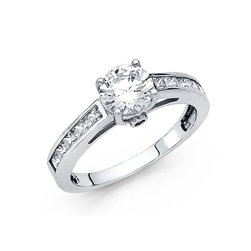 1-CT Round Trellis Cathedral Princess Side CZ Engagement Ring in 14K White Gold Slide 0