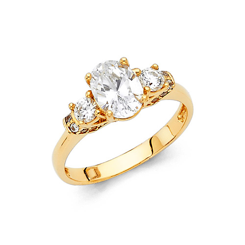 1.25 CT 3-Stone Trellis Oval-Cut CZ Engagement Ring in 14K Yellow Gold Slide 0
