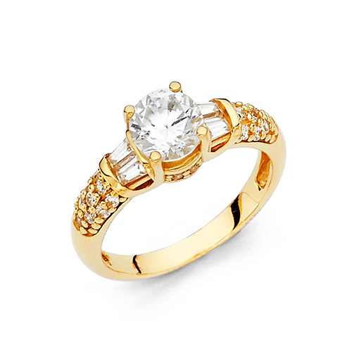1-CT Trellis Round-Cut Baguette & Pave Setting CZ Engagement Ring in 14K Yellow Gold Slide 0