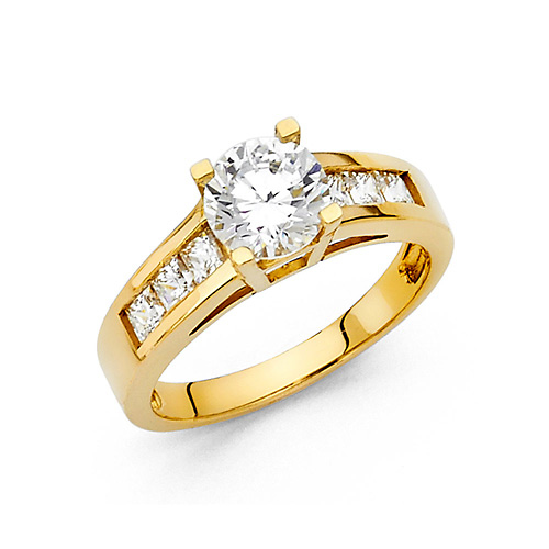 1.25 CT Cathedral Round & Channel Setting CZ Engagement Ring in 14K Yellow Gold Slide 0