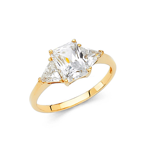 1.25CT 3-Stone Radiant & Triangle-Cut Basket Set CZ Engagement Ring in 14K Yellow Gold Slide 0