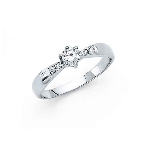 6-Prong Basekt Set & Pave CZ Engagement Ring in 14K White Gold Slide 0