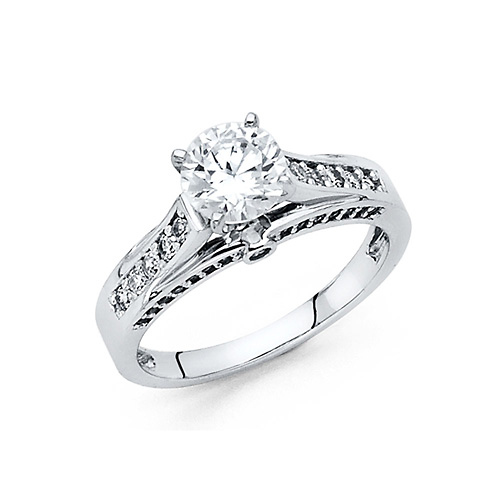 1-CT Round-Cut 4-Prong & Pave CZ Engagement Ring in 14K White Gold Slide 0