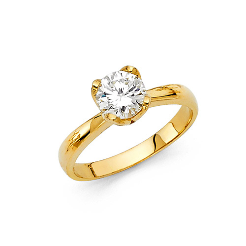Decorative 4-Prong Round-Cut 1-CT CZ Engagement Ring in 14K Yellow Gold Slide 0