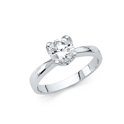 Decorative 4-Prong Round-Cut 1-CT CZ Engagement Ring in 14K White Gold Slide 0