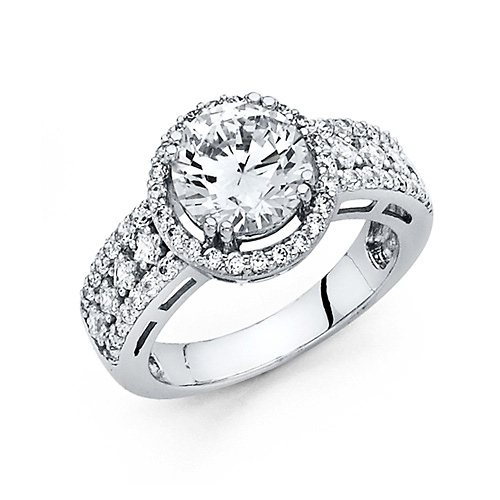 2.75 CT Halo Round & Pave Princess-Cut CZ Wedding Ring in 14K White Gold Slide 0
