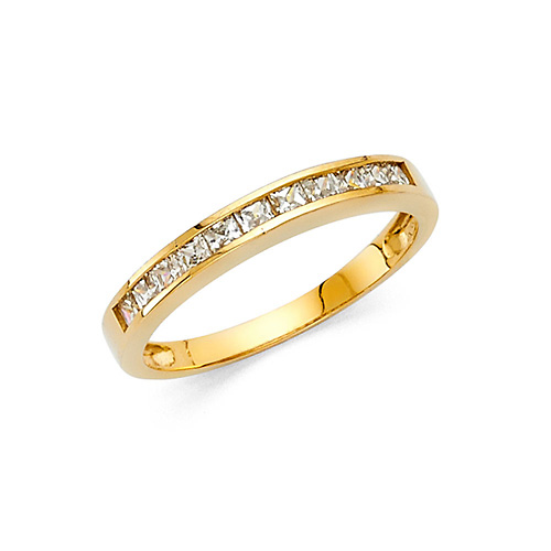 2mm 11-Stone Princess-Cut Channel Setting CZ Wedding Band in 14K Yellow Gold Slide 0