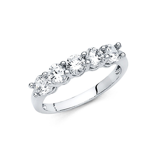 3mm 5-Stone Trellis Prong-Set Round CZ Wedding Band in 14K White Gold Slide 0