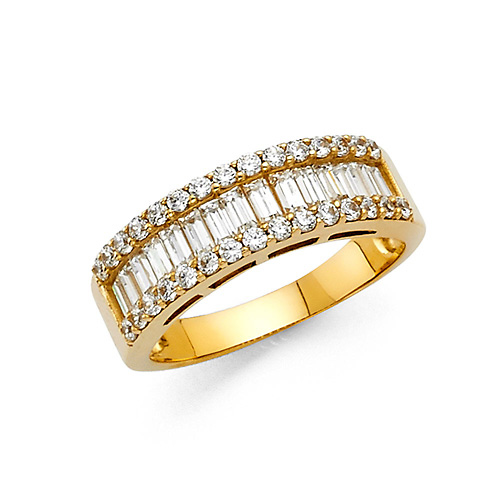 14K Yellow Gold Baguette & Round-cut CZ Cubic Zirconia Ladies Wedding Ring Band Slide 0