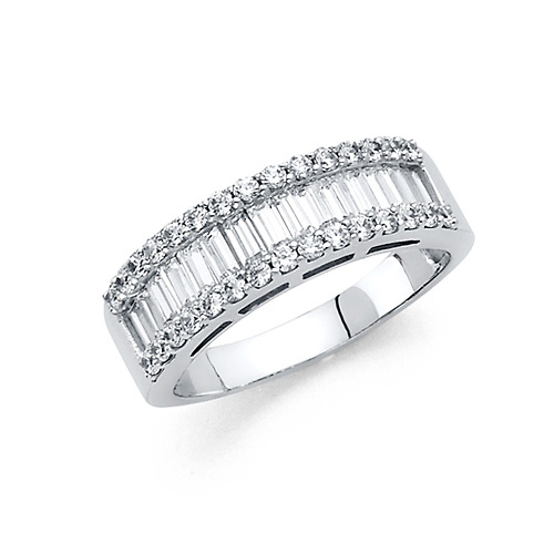 14K White Gold Baguette & Round-cut CZ Cubic Zirconia Ladies Wedding Ring Band Slide 0