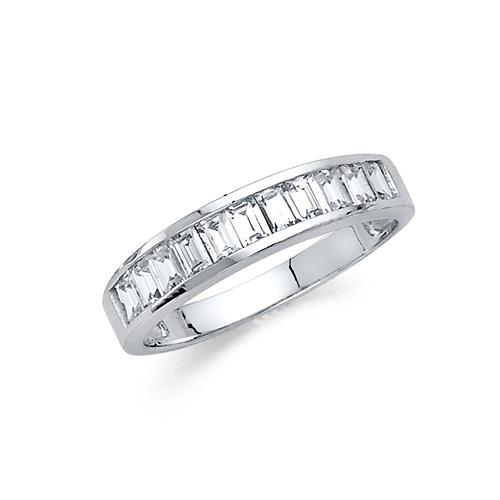 3mm Baguette-Cut Channel-Set CZ Wedding Band in 14K White Gold 0.5ctw Slide 0