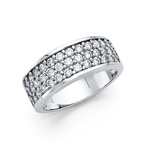 3-Row Pave Round-Cut Cubic Zirconia Wedding Band in 14K White Gold Slide 0