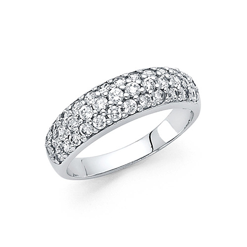 3-Row Pave Round-Cut Dome Wedding Band in 14K White Gold Slide 0