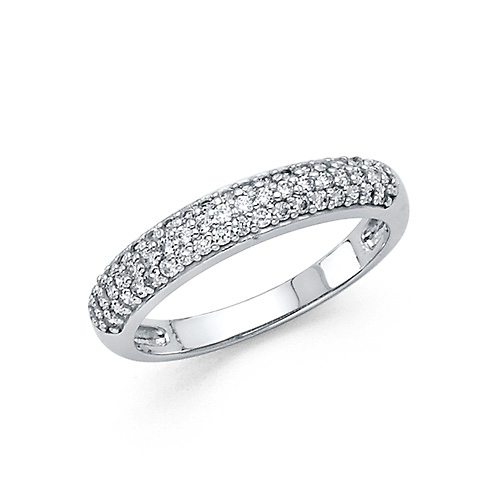 3-Row Pave Dome Wedding Band in 14K White Gold Slide 0