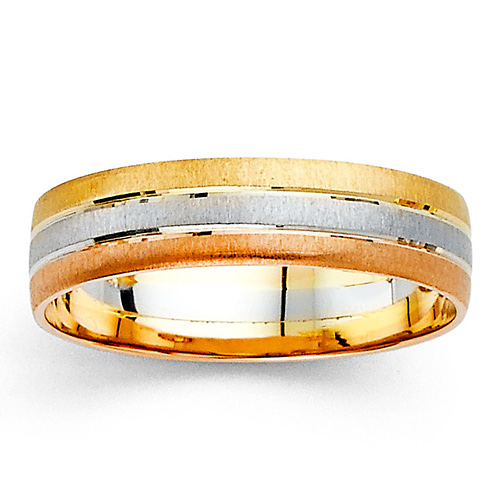 5mm Triple Row 14K TriGold Wedding Band Slide 1