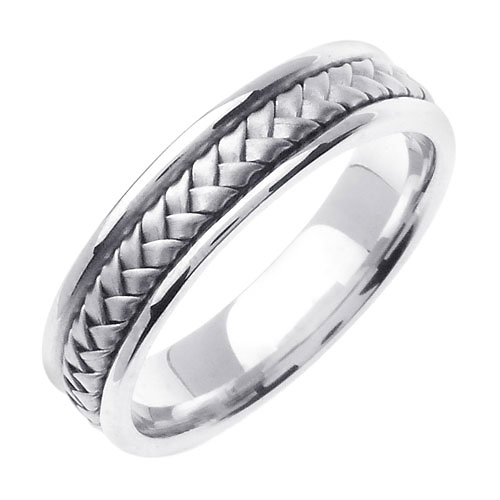 5.5mm Modern Hand-Woven Braided Wedding Band in 14K White Gold Slide 1