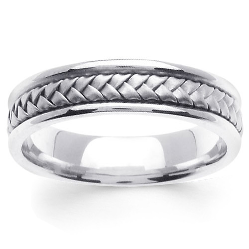 5.5mm Modern Hand-Woven Braided Wedding Band in 14K White Gold Slide 0