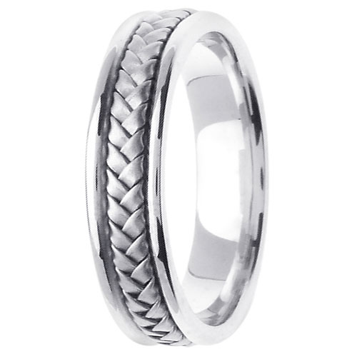 5.5mm Modern Hand-Woven Braided Wedding Band in 14K White Gold Slide 2