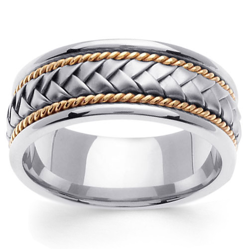 8.5mm Handmade Rope & Braided Men's Wedding Band - 14K Two-Tone Gold Slide 0
