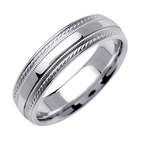 6mm Designer Edge Milgrain 14K White Gold Band Slide 1