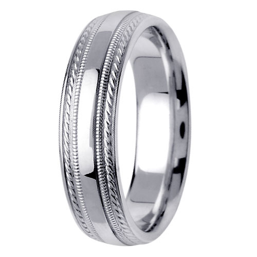 6mm Designer Edge Milgrain 14K White Gold Band Slide 2