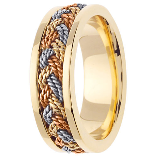 7mm TriGold Braided Rope Men's Wedding Band - 14K Yellow Gold Slide 2