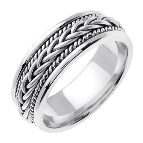 7mm Woven Cord Raised Braided Men's Wedding Band - 14K White Gold Slide 1