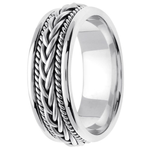 7mm Woven Cord Raised Braided Men's Wedding Band - 14K White Gold Slide 2