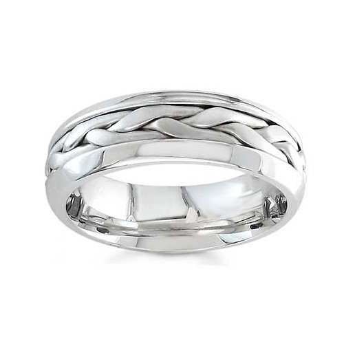 7mm Unique Handmade Braided Wedding Band for Men - 14K White Gold Slide 0