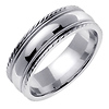 7mm Carved Edge Milgrain 14K White Gold Wedding Band thumb 1