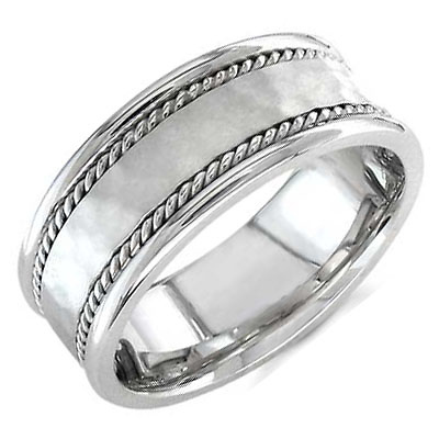 7.5mm Handmade Hammered Rope Braided Men's Wedding Band - 14K White Gold Slide 1