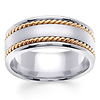8mm Satin Center Yellow Rope Hand-Woven Wedding Ring - 14K Two-Tone Gold thumb 0