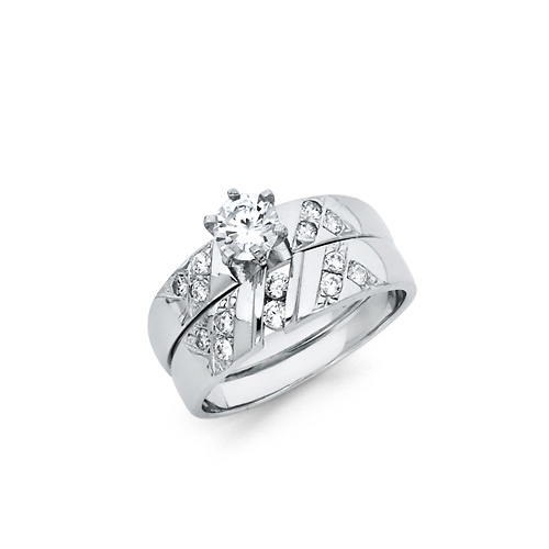 Fancy Sterling Silver CZ Wedding Ring Set Slide 0