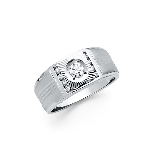 .925 Sterling Silver CZ Fluted Diamond Cut Mens Ring Slide 0
