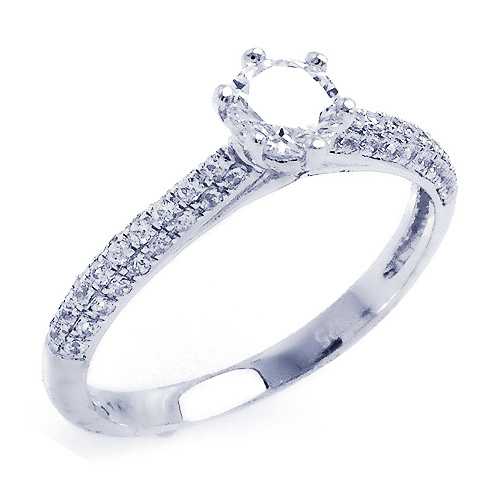 Domed 6-Prong Round CZ Engagement Ring in Sterling Silver (Rhodium) Slide 0