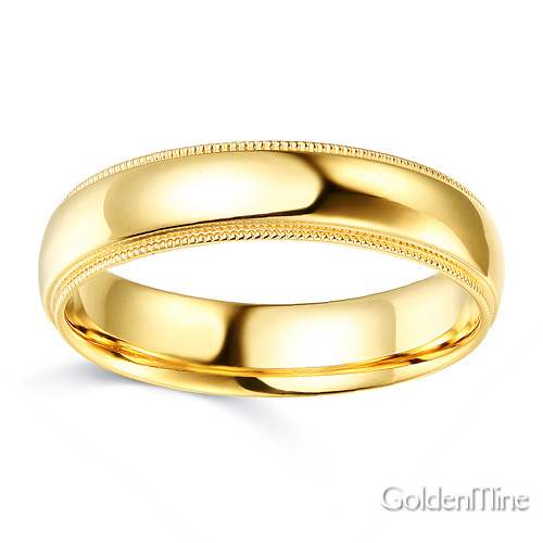 5mm Classic Light Comfort-Fit Dome Milgrain Wedding Band - 10K, 14K, 18K Yellow Gold Slide 1