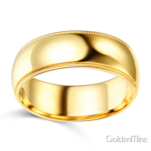 8mm Classic Light Dome Milgrain Men's Wedding Band ? 14K Yellow Gold Slide 1