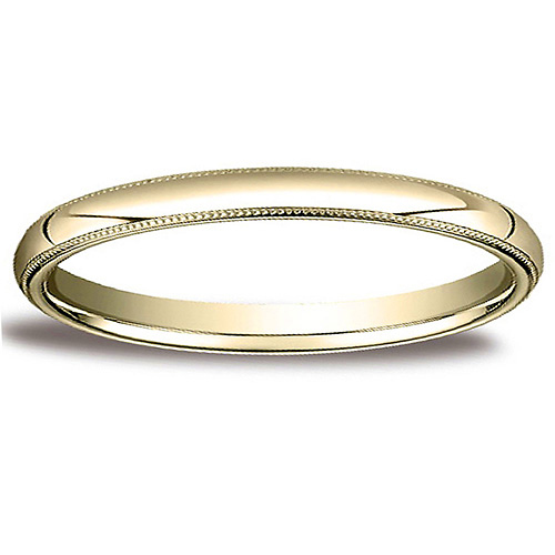 2mm Classic Light Comfort-Fit Dome Milgrain Wedding Band - 14K Yellow Gold Slide 0