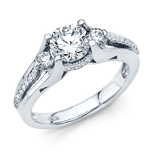 Nouveau 3-Stone Round Diamond Engagement Ring - 14K White Gold 1.41 ctw Slide 0