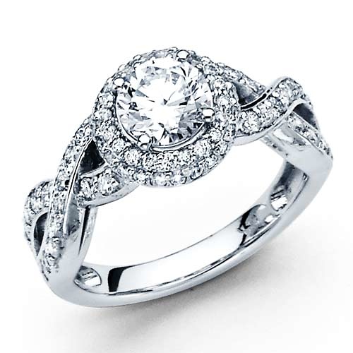 14K White Gold Infinity Halo 1CT Round Diamond Engagement Ring 1.81ctw Slide 0