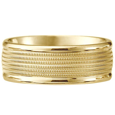 8mm Milgrain Center 14K Yellow Gold Wedding Band Ring Slide 0