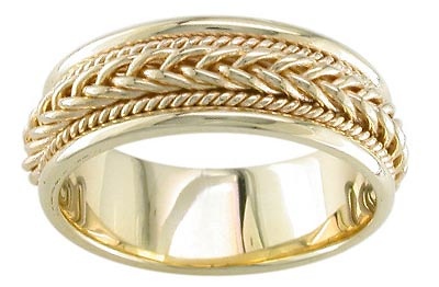 7mm Woven Cord Raised Braided Men's Wedding Band - 14K Yellow Gold Slide 0