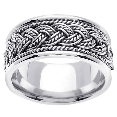 10mm Sailor Knot Rope Braided Wedding Band Ring - 14K White Gold Slide 0