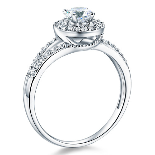 14K White Gold Round-Cut Split Shank Halo CZ Engagement Ring Slide 1
