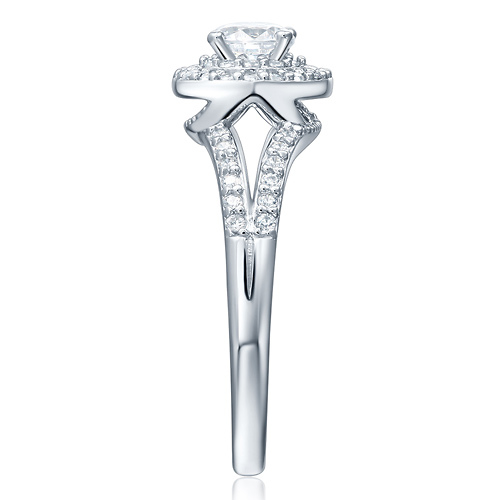 14K White Gold Round-Cut Split Shank Halo CZ Engagement Ring Slide 2