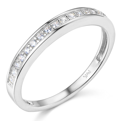 17-Stone Pave-Set Round-Cut CZ Wedding Band in 14K White Gold 0.2ctw Slide 0