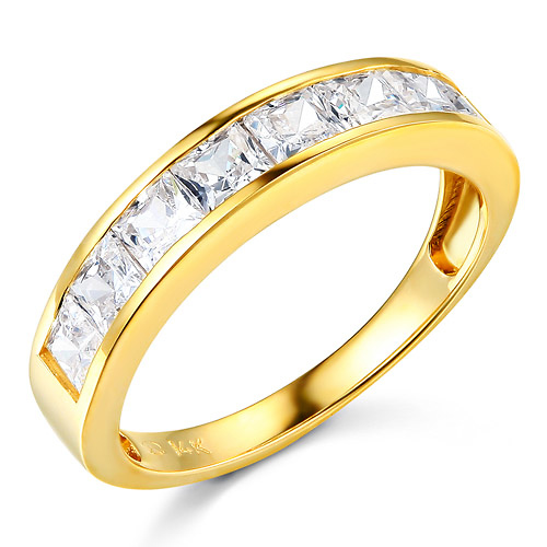 8-Stone Channel Princess CZ Wedding Band in 14K Yellow Gold 1.3ctw Slide 0