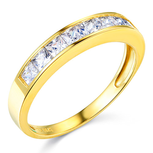 8-Stone Princess-Cut Channel-Set CZ Wedding Band in 14K Yellow Gold 0.75ctw Slide 0