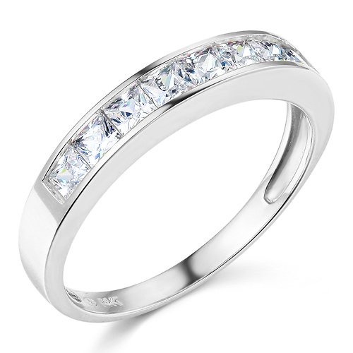 8-Stone Princess-Cut Channel-Set CZ Wedding Band in 14K White Gold 0.75ctw Slide 0